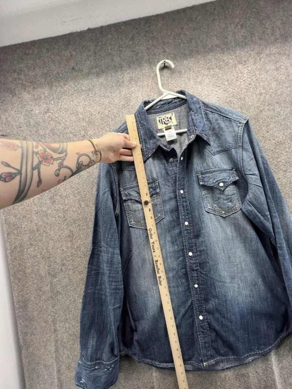 True Religion Shirt Men XL Blue Denim Snap Button Western Casual Cowboy USA VTG